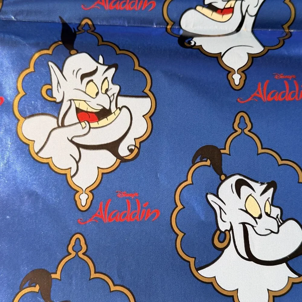 Vintage Disney Aladdin Genie Gift Wrap 2 Sheets Wrapping Paper Blue Shiny Fun